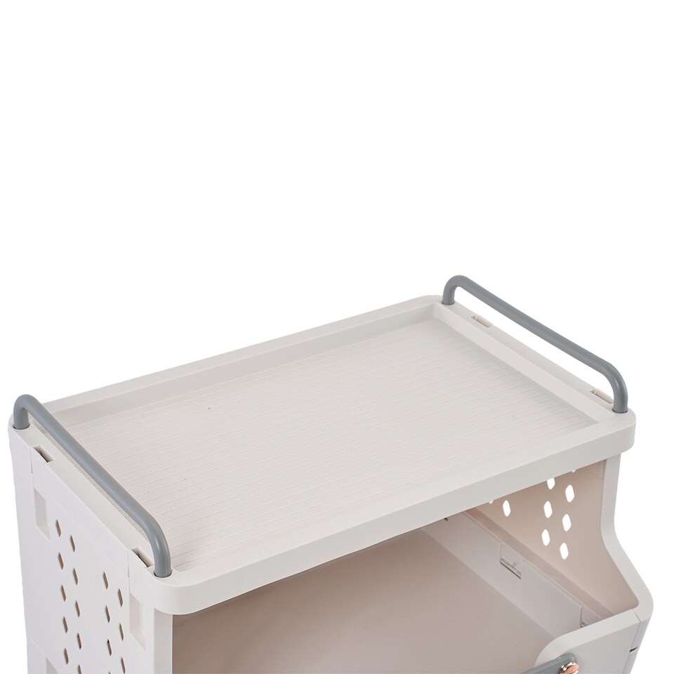image 1 of Living and Home 4-Tier Foldable Rolling Laundry Sorter Basket Storage Rack | White | 4 Tier
