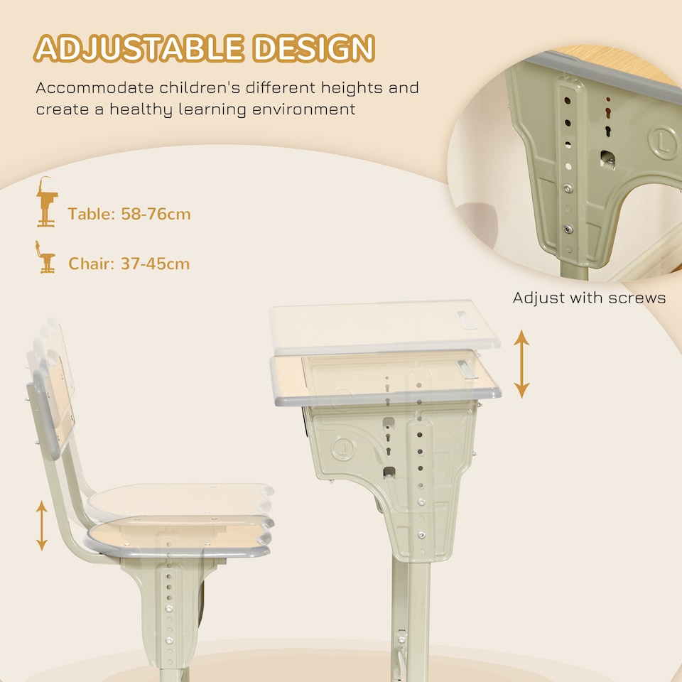 image 1 of HOMCOM Height Adjustable Kids Desk and Chair Set for 6-12 Years, Grey