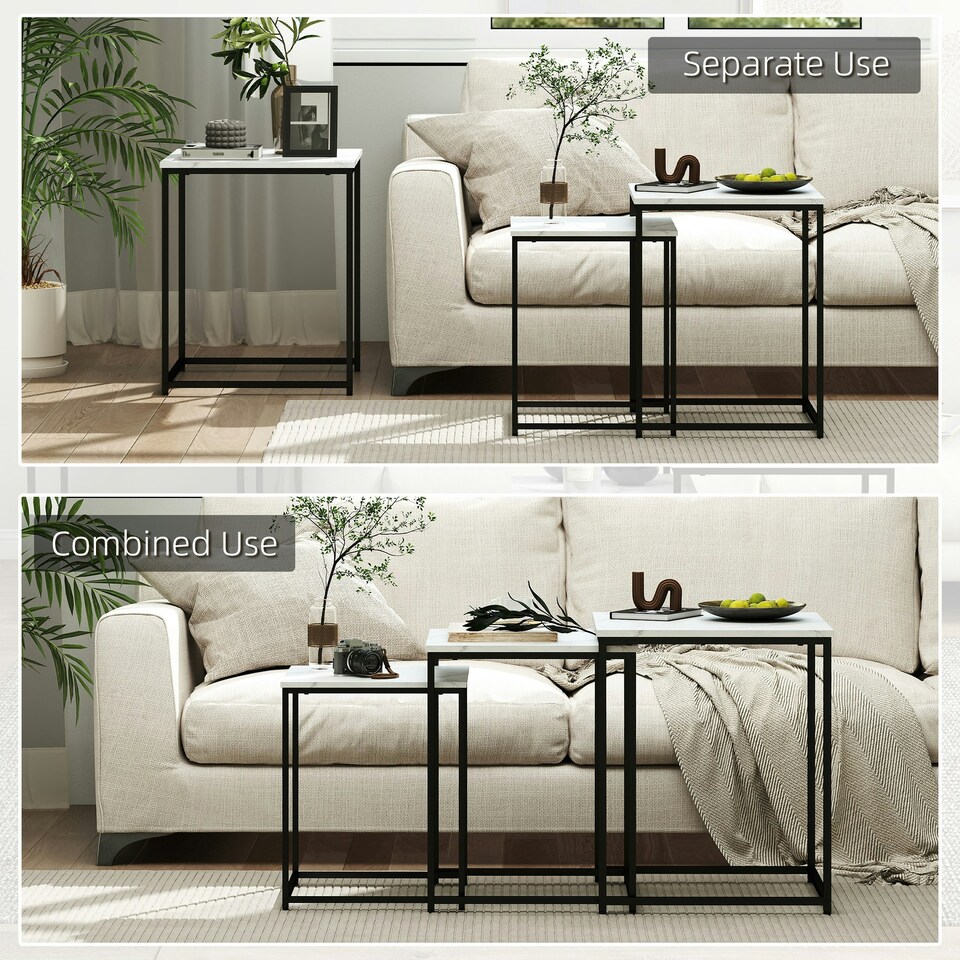 image 1 of HOMCOM Nesting Coffee Tables Set of 3 Stacking Sofa Side Tables White White