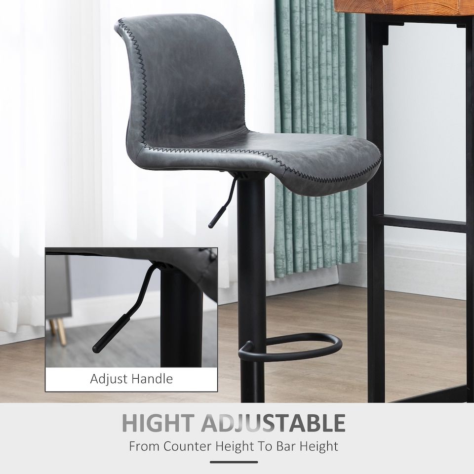 image 1 of HOMCOM Barstools Set of 2, Dining Stools with Backrest and Footrest
