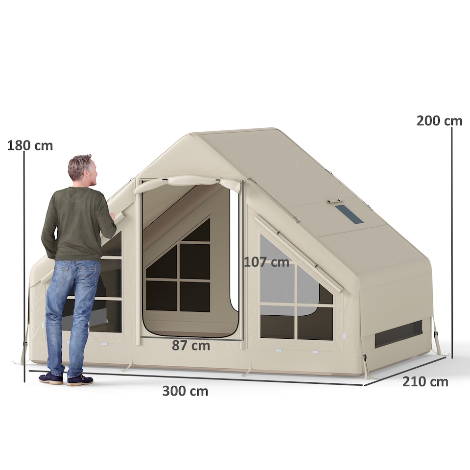 image 1 of Outsunny Inflatable Camping Tent with Pump and Stove Jack Hole, Easy Setup 24 Person