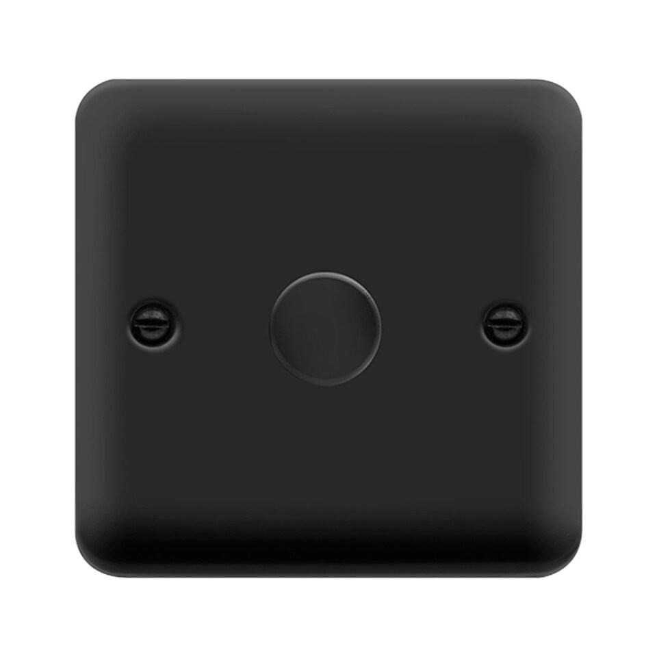 SE HOME Curved Matt Black 1 Gang 2 Way LED 100W Trailing Edge Dimmer Light Switch Black | Black Matt