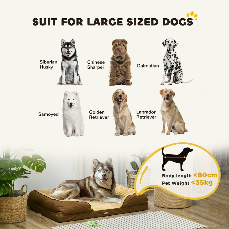 image 1 of PawHut Dog Bed Calming Pet Bed Dog Mattress for Large Dogs - Brown