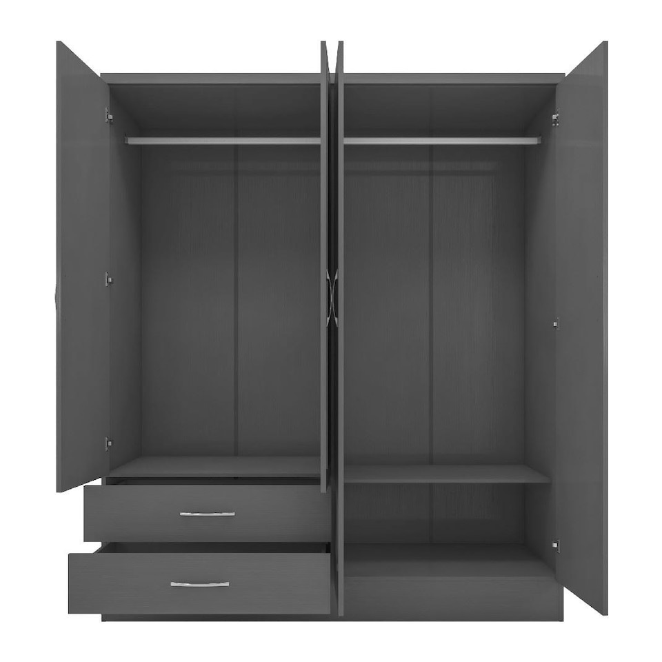 image 1 of Nevada 4 Door 2 Drawer Mirrored Wardrobe Grey | 3D Effect Grey