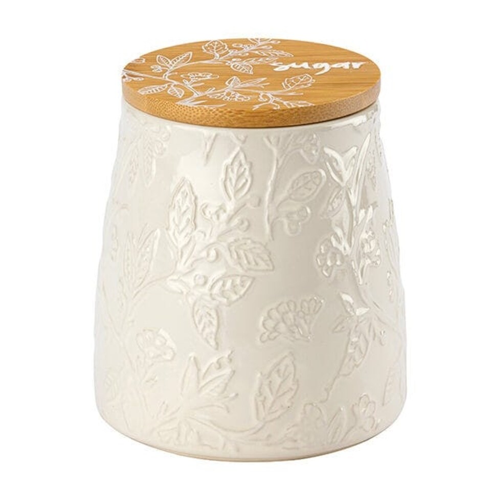 image 1 of English Tableware Company Fieldview Farm Embossed Sugar Storage Canister with Bamboo Lid