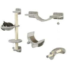 PawHut 4 Piece Cat Wall Furniture Hammock Ladder Steps Plush Sisal Grey