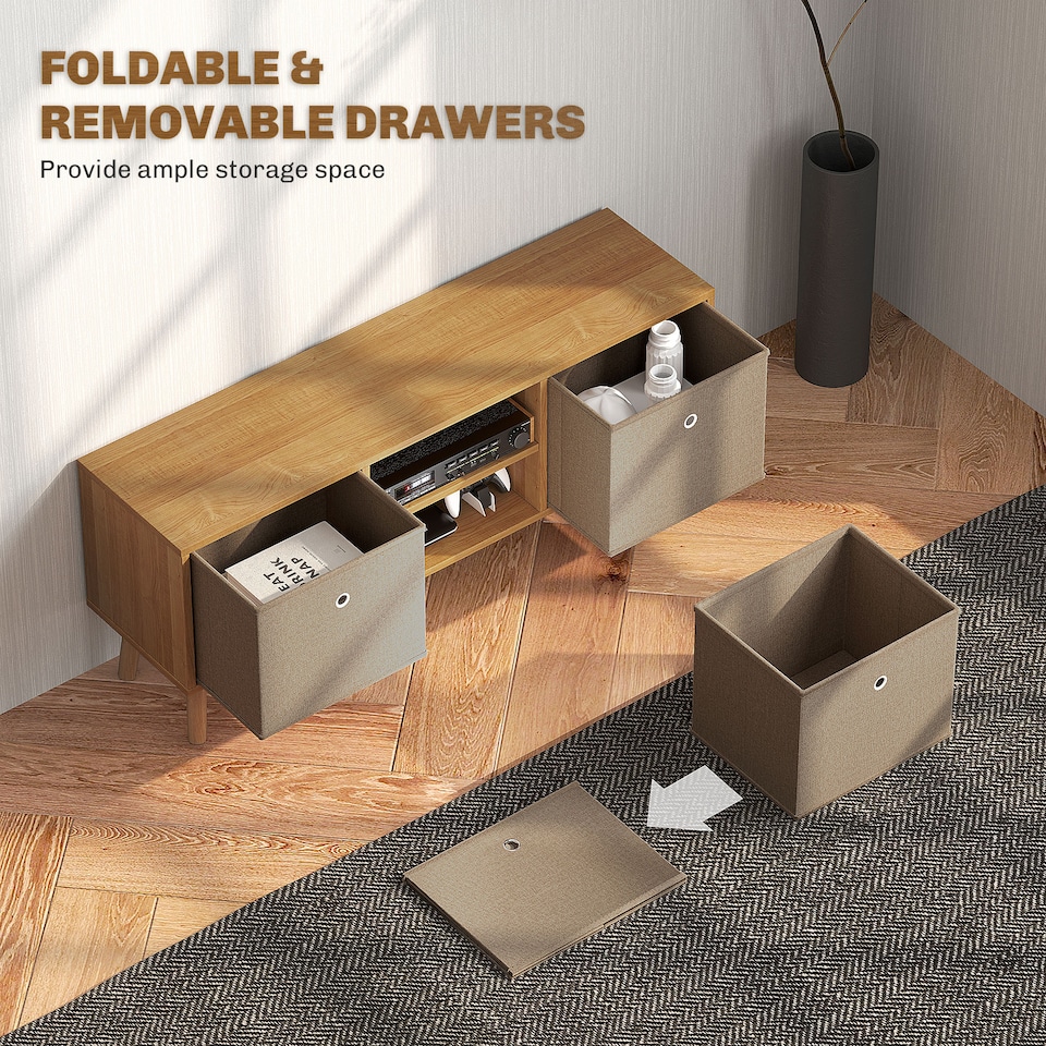 image 1 of HOMCOM TV Cabinet Stand Unit for TVs up to 50  Flat Screen with Foldable Drawers and Shelves, Entertainment Centre for Living Room, Bedroom Brown