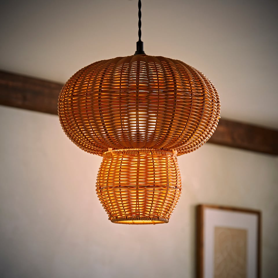 image 1 of ValueLights Portobello Natural Rattan Mushroom Ceiling Shade | Brown