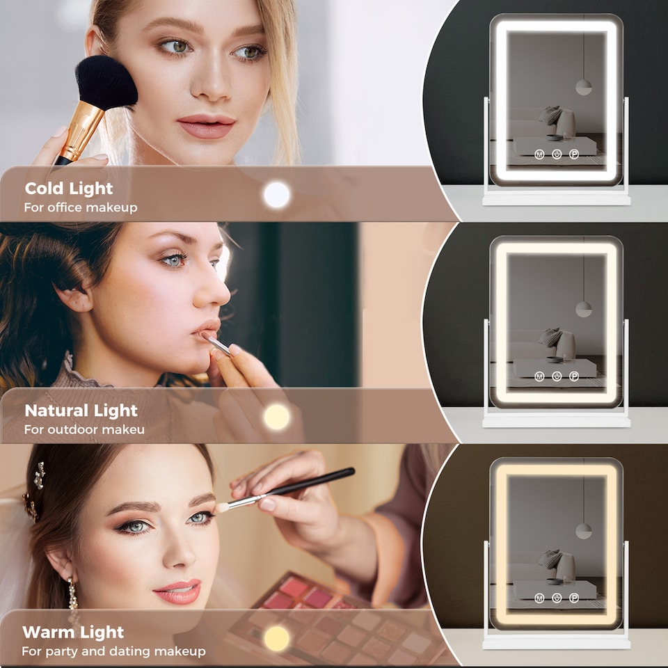 image 1 of Emitto Hollywood Mirror Vanity Makeup Mirror with Light 360°Rotation Tabletop