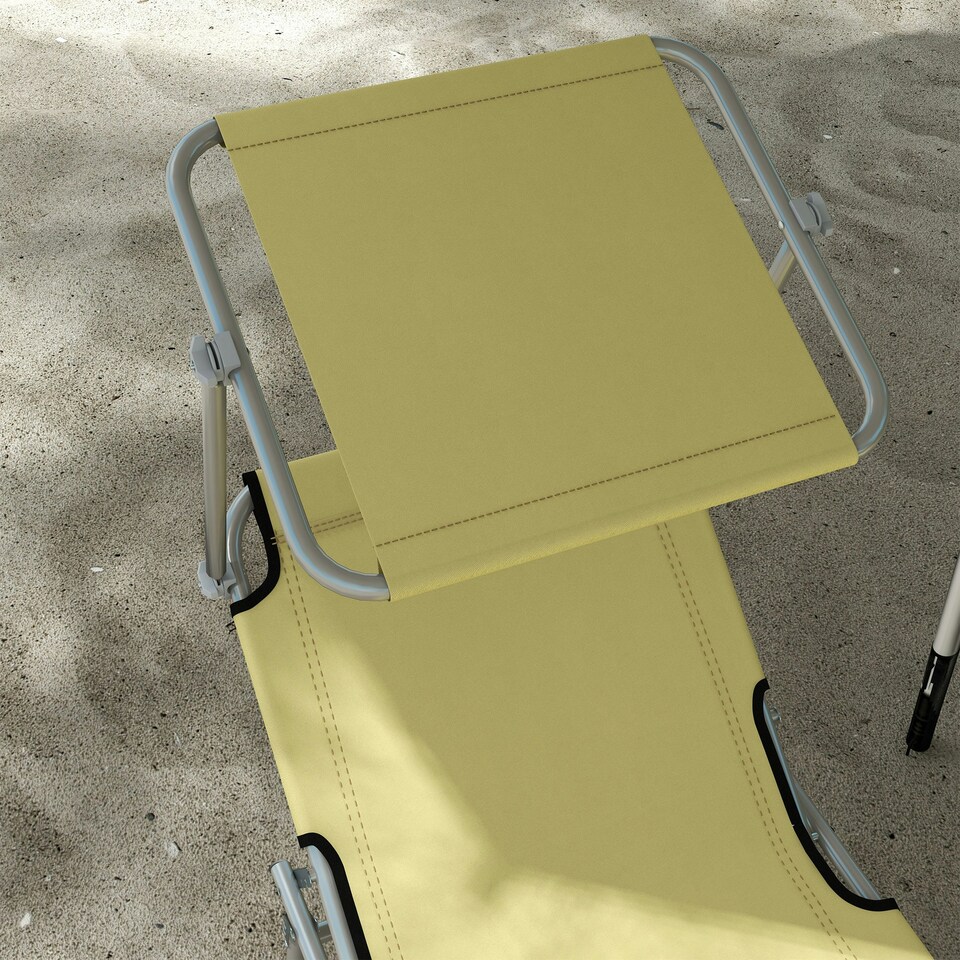 image 1 of Outsunny Folding Sun Lounger Set of 2 w/ Sunshade Adjustable Backrest Beige
