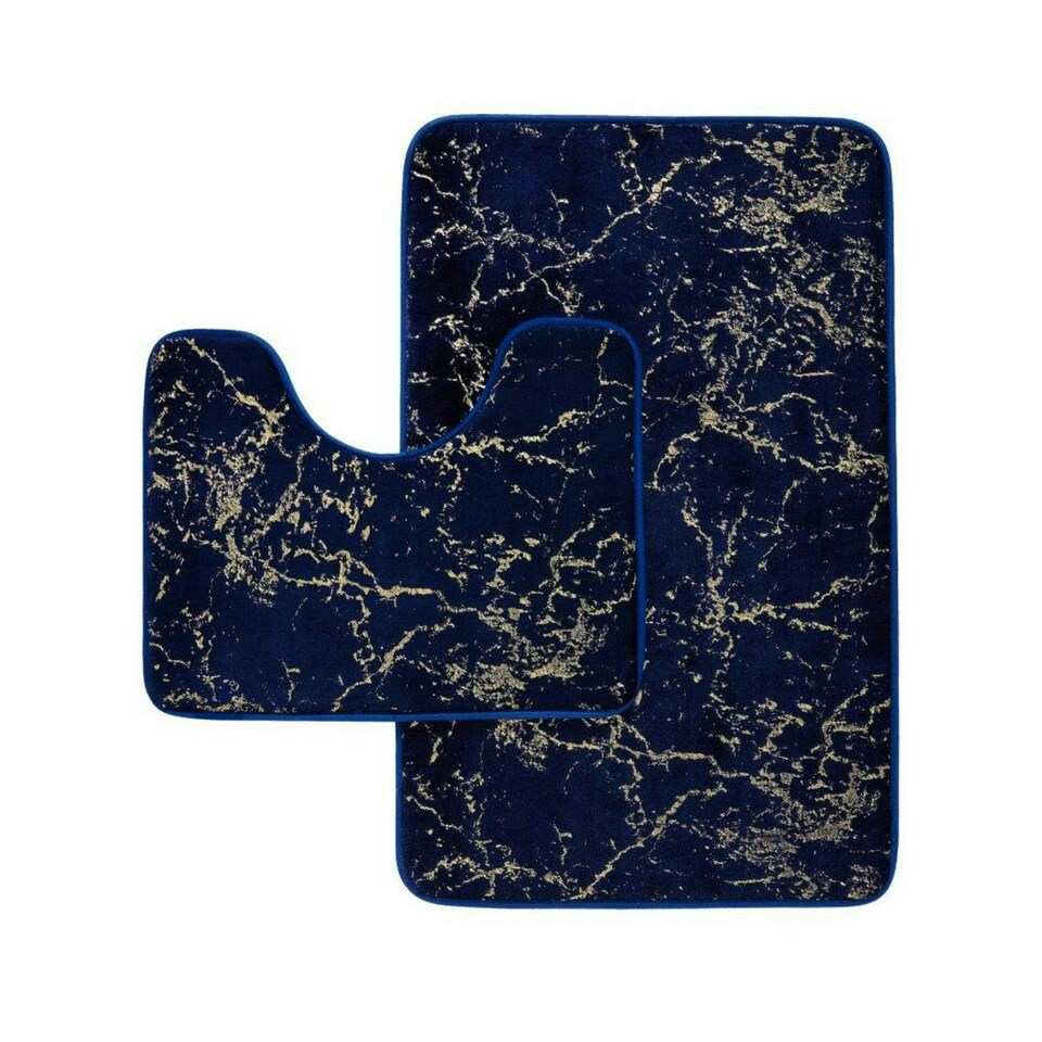 image 1 of VELVETIO Glitter Bath Mat Set Non Slip Water Absorbent Toilet Rugs Blue | Navy