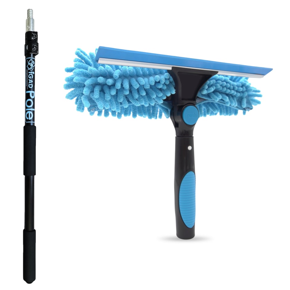 image 1 of 6.6ft Window Squeegee with Extension Pole, Window Cleaner Tool with 2-Stage Telescoping Pole, Window Cleaning Kit with 6.6ft Pole(2m) & Microfiber Cloths, 2 Blades Replacements