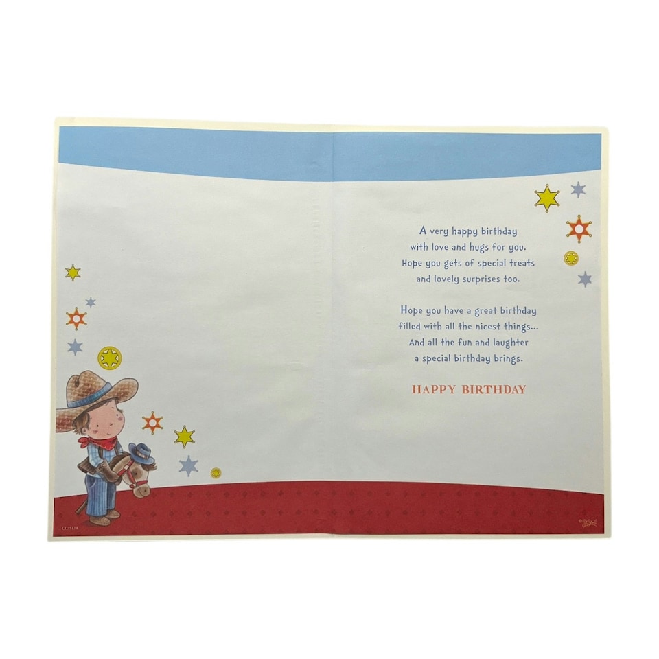 image 1 of For Son Age 2 Juvenile Boy and Horse Design Birthday Card with Badge