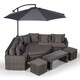 image 4 of Santorini L Shape Modular 5 Seat Rattan Corner Sofa Set With Daybed Ottoman, Large Coffee Table & 2 Stools Grey | Grey