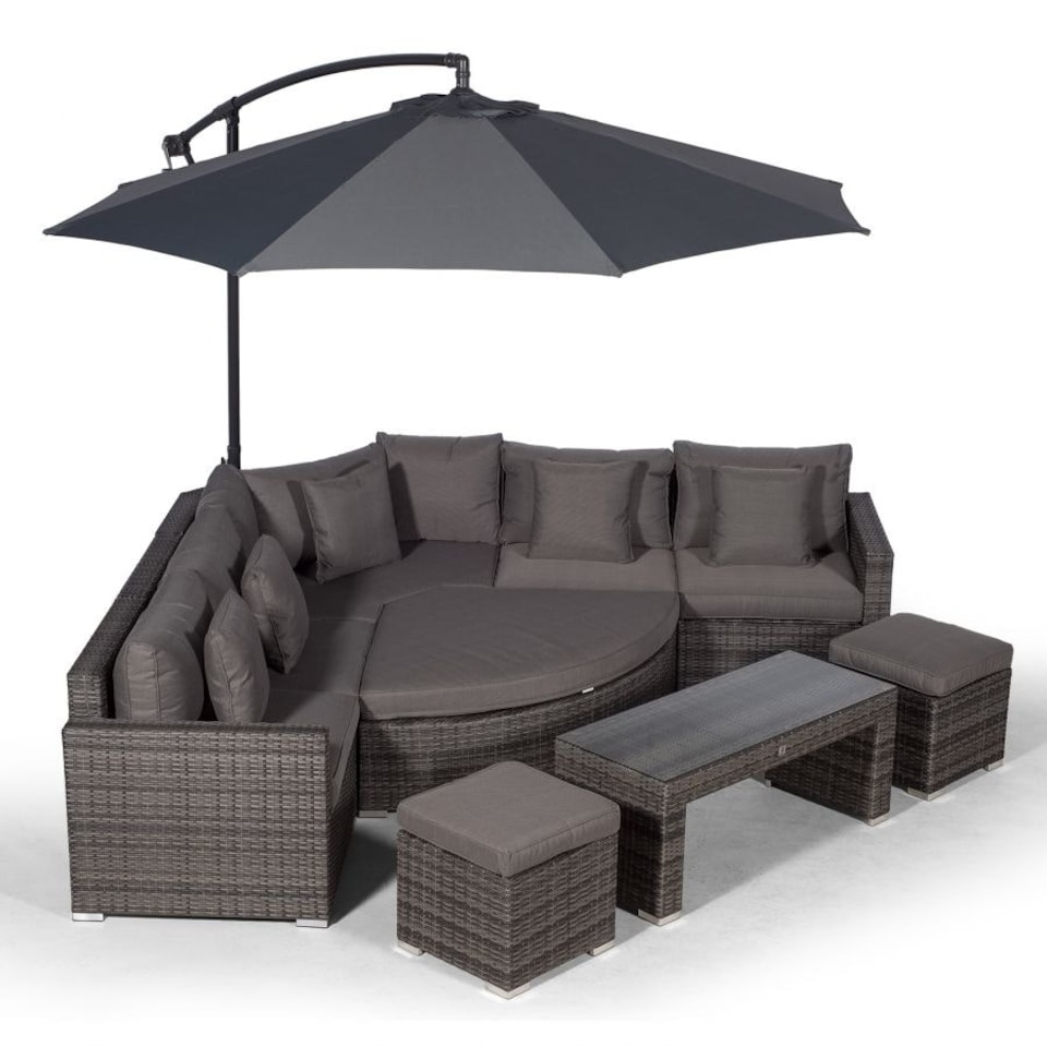 image 1 of Santorini L Shape Modular 5 Seat Rattan Corner Sofa Set With Daybed Ottoman, Large Coffee Table & 2 Stools Grey | Grey