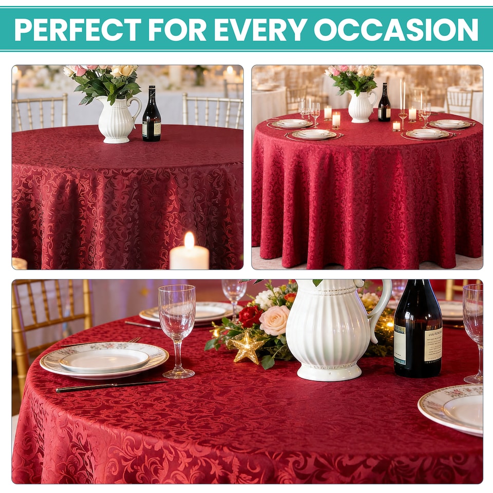 image 1 of Round Damask Table Cloth, Circular Linen Table Cover - 120 Inch