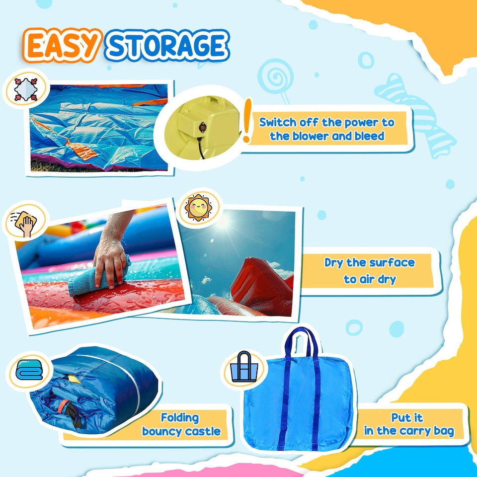 image 1 of Outsunny Kids Bouncy Castle with Double Slides Pool Trampoline with Blower