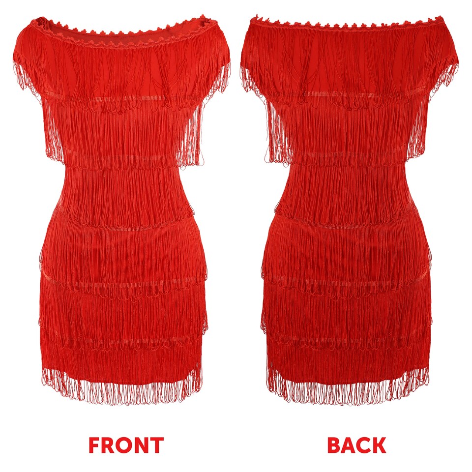 image 1 of Deluxe Red Flapper Costume with Matching Sequin Headband and Silver Pearl Necklace Red | M