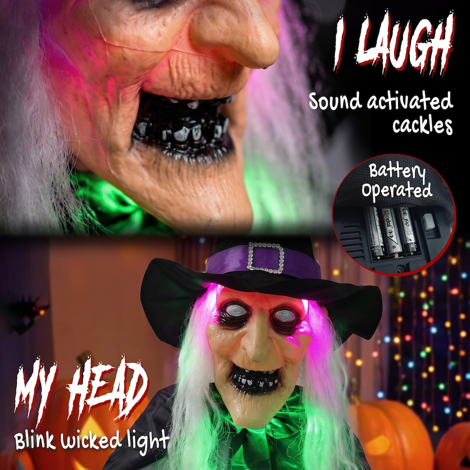 image 1 of HOMCOM 200cm Life Size Animated Witch, Scary Halloween Animatronic Decor