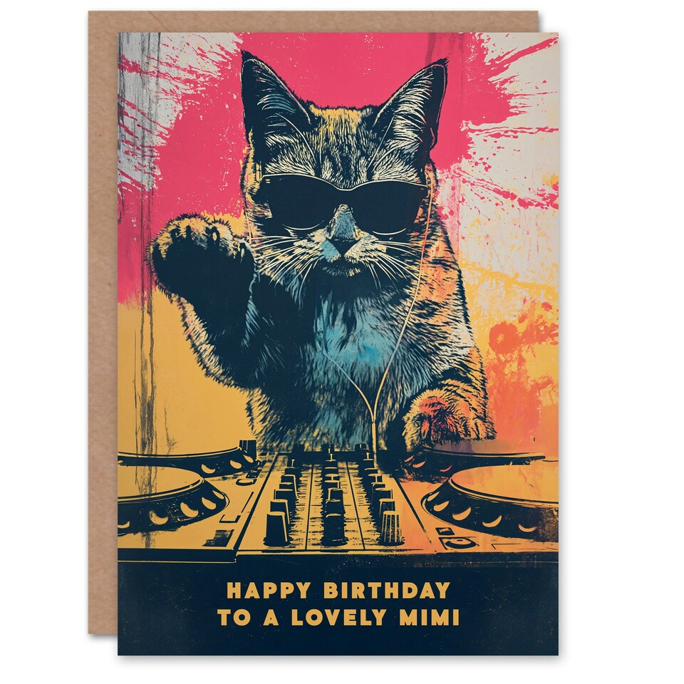 image 1 of Lovely Mimi Grunge DJ Lover Vinyl Decks Non Binary Birthday Card
