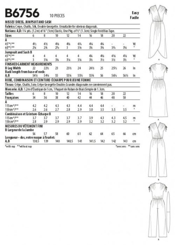 image 1 of Butterick 6756 Paper Sewing Pattern – Women’s Dresses & Jumpsuits, Size A5 (6–8–10–12–14), Easy