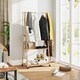 image 2 of HOMCOM Bamboo Clothes Rail Rack with 2 Storage Shelves and 2 Hooks, Freestanding Open Wardrobe Coat Stand with Wheels for Entryway, Bedroom, Natural Wood Effect
