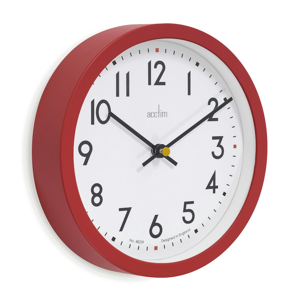 image 1 of Acctim Elstow Small Kitchen Wall Clock Quartz Retro Style 20cm Red | Clay