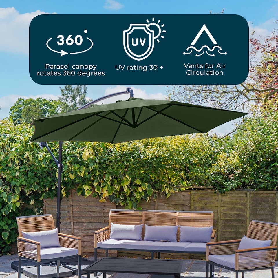 image 1 of Apollo 3m Banana Cantilever Parasol with Built in LED Lights Green | Green