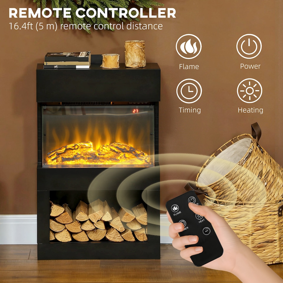 image 1 of HOMCOM 1000W/2000W Electric Fire and Mantel with Remote & Timer, Black