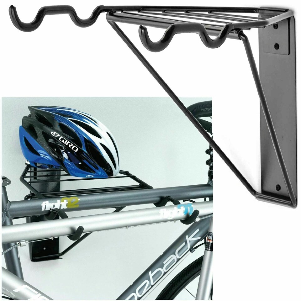 image 1 of Wall Mounted 2 Bike Bicycle Cycle Storage Mount Rack Hook Holder Hanger Garage Black
