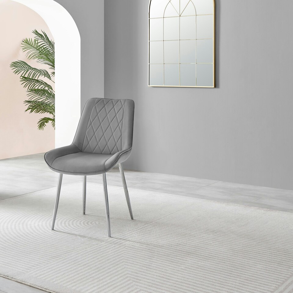 image 1 of Furniturebox 2x Pesaro Grey Velvet Silver Leg Luxury Dining Chairs