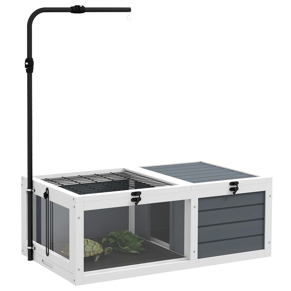 image 1 of PawHut Tortoise House, Wooden Tortoise Table w/ Lamp Holder - Grey