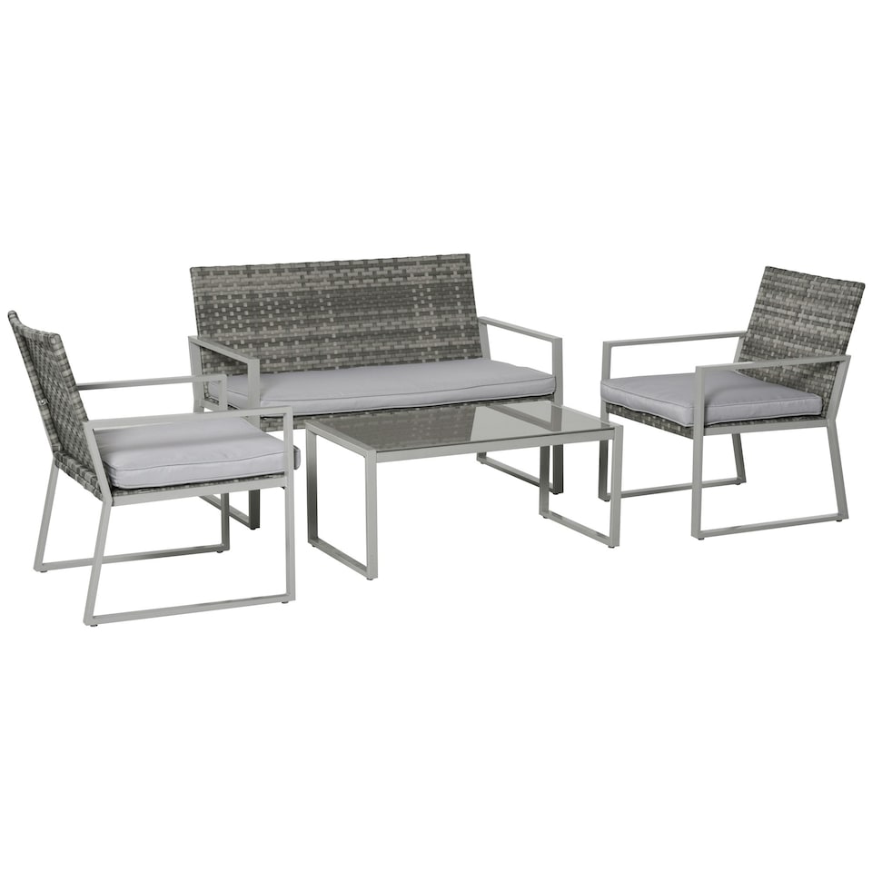 image 1 of Outsunny 4PCS Outdoor Patio PE Rattan Wicker Sofa Chaise Lounge Furniture Set