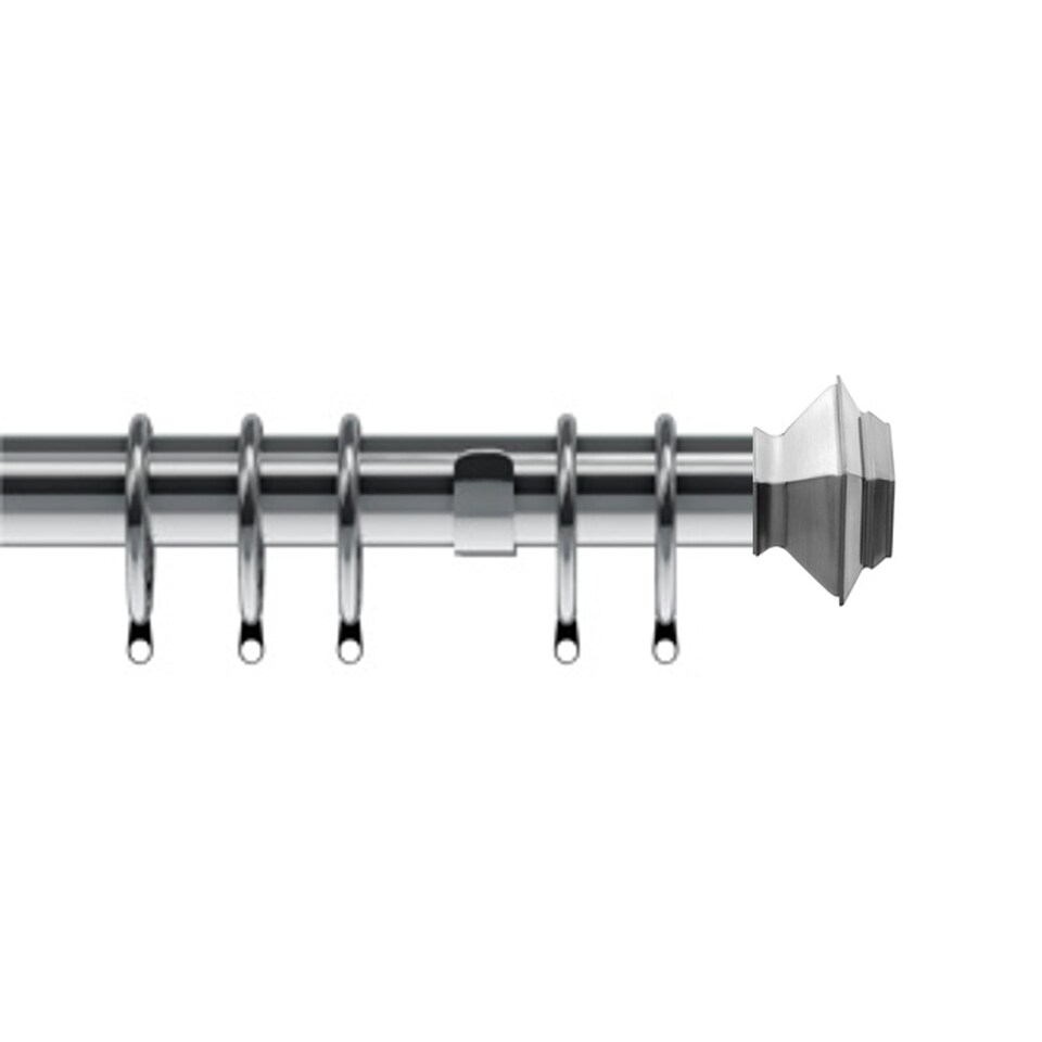 image 1 of 35mm Fixed Length Metal Curtain Pole Set Satin Silver Aztec Finial 230cm