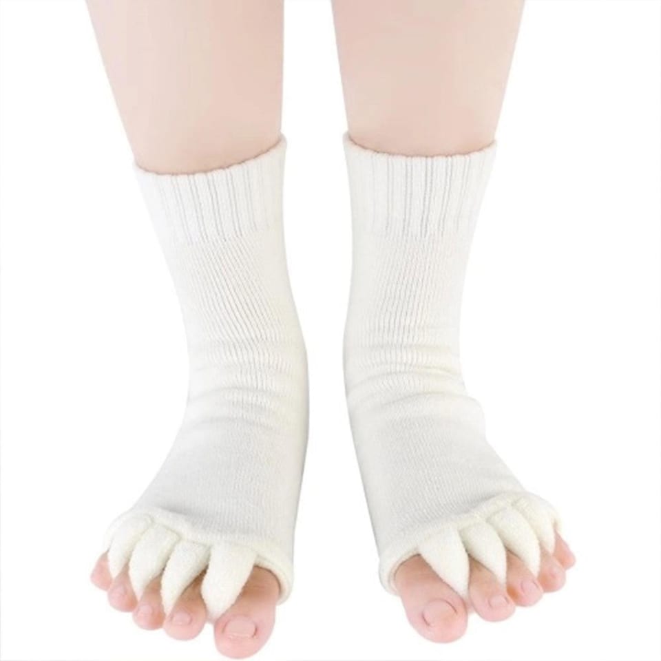 image 1 of Pair of Foot Alignment Socks Designed to Relieve Foot Pain, White