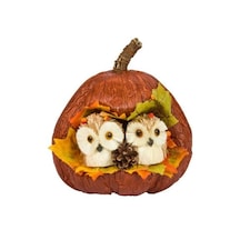 Marco Paul Autumn Pumpkin Ornament with Owls Fall Decoration 17cm