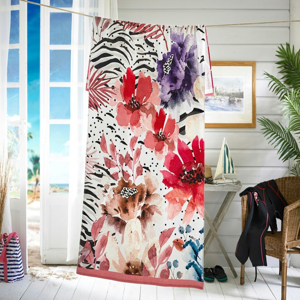 image 1 of Quick Drying Cotton Beach Towel Floral Whisper Printed Beach Towel 90x180cm Multi | One size