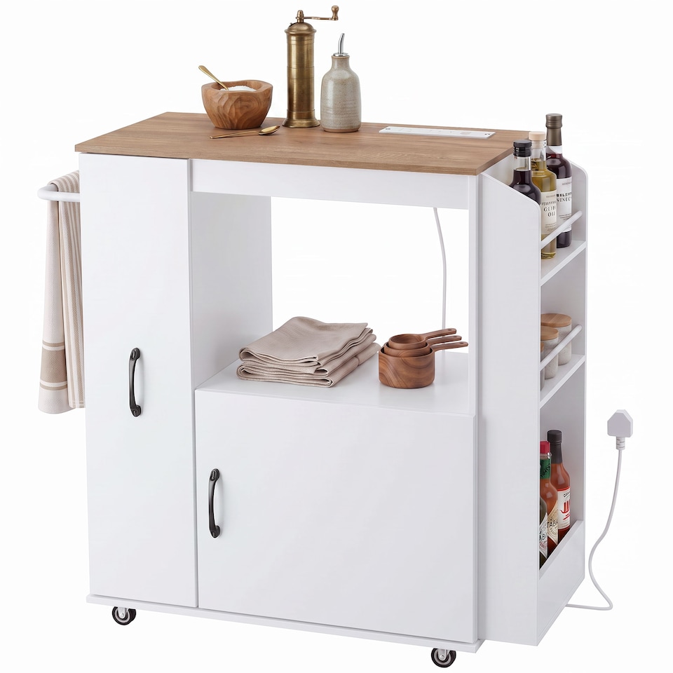 image 1 of HOMCOM Kitchen Trolley on Wheels, Rolling Kitchen Cart with Power Outlet