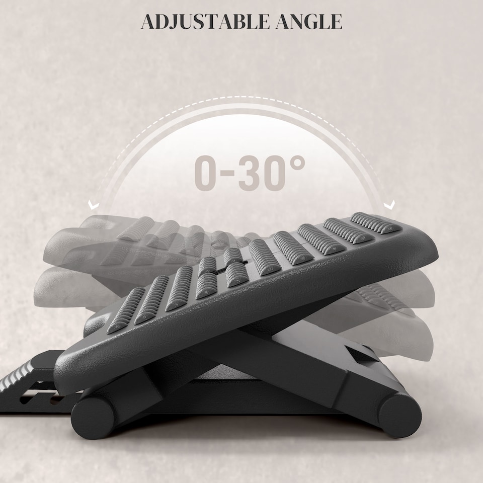 image 1 of HOMCOM Footrest Adjustable Height & Angle Tilting Platform Home Office Foot Rest Black | Black | 1