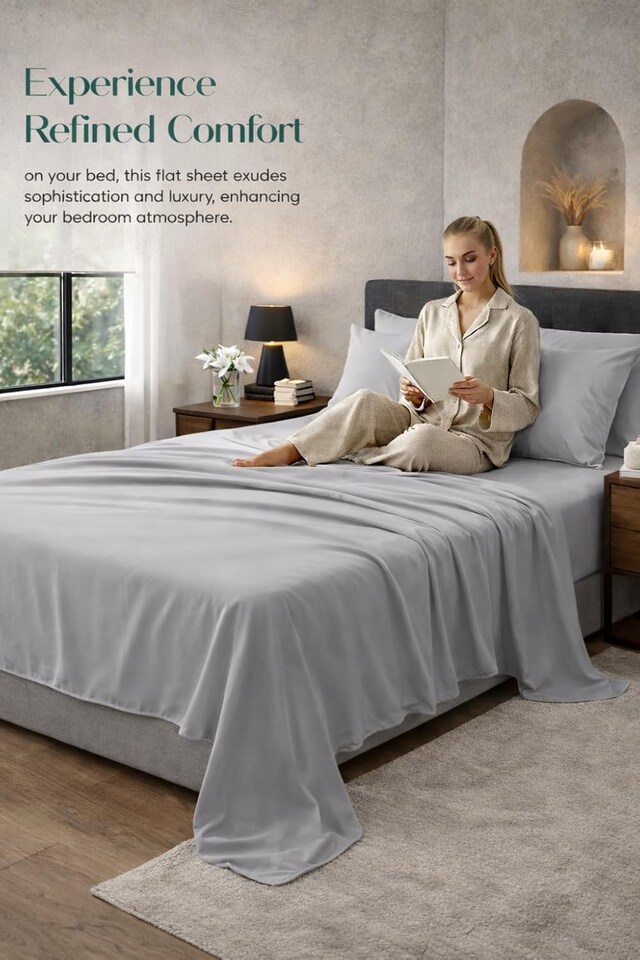 image 1 of HOMES-LINEN Microfibre Flat Sheet Easy Care Bed Sheet