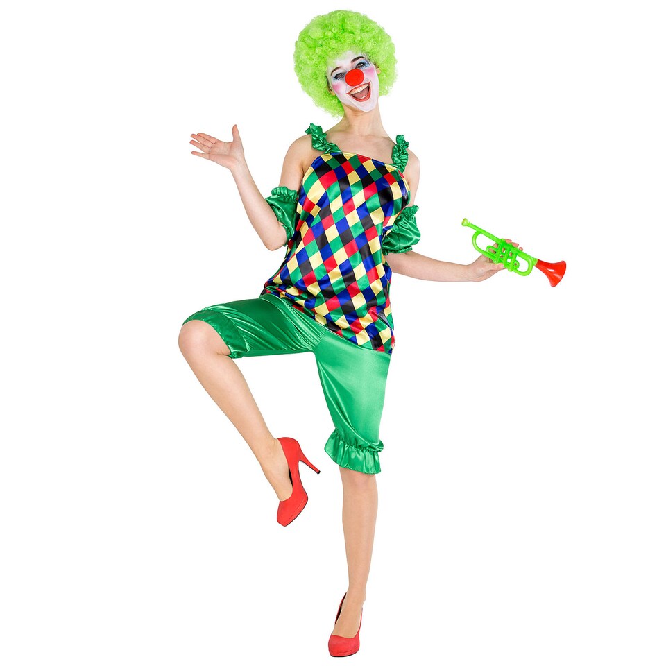 image 1 of Womens Auguste the Clown Costume | Green | green | M | 1