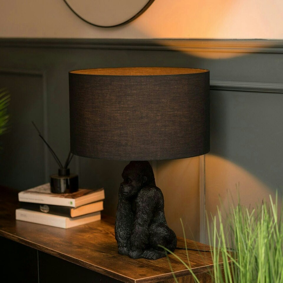 image 1 of ValueLights Gus Black Table Lamp Drum Natural Shade