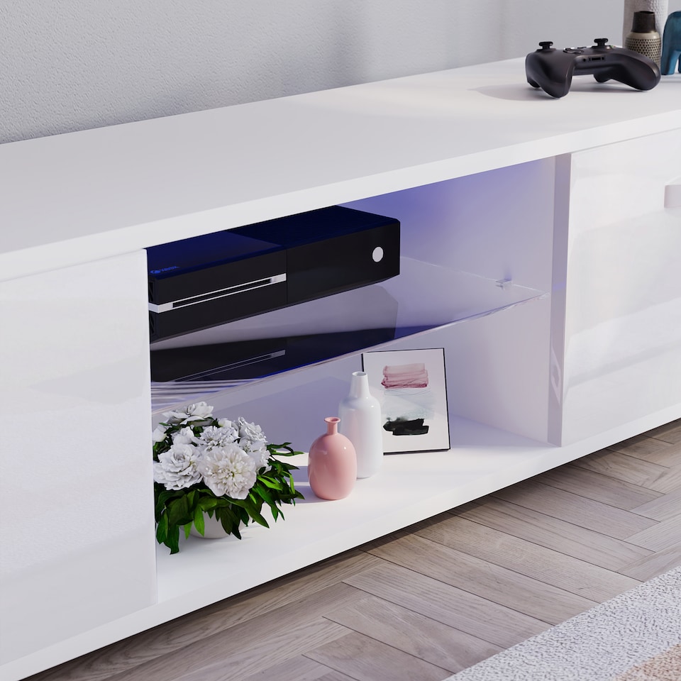 image 1 of Vida Designs Cosmo 2 Door LED TV Unit Entertainment Stand, 160cm, White | White | 1