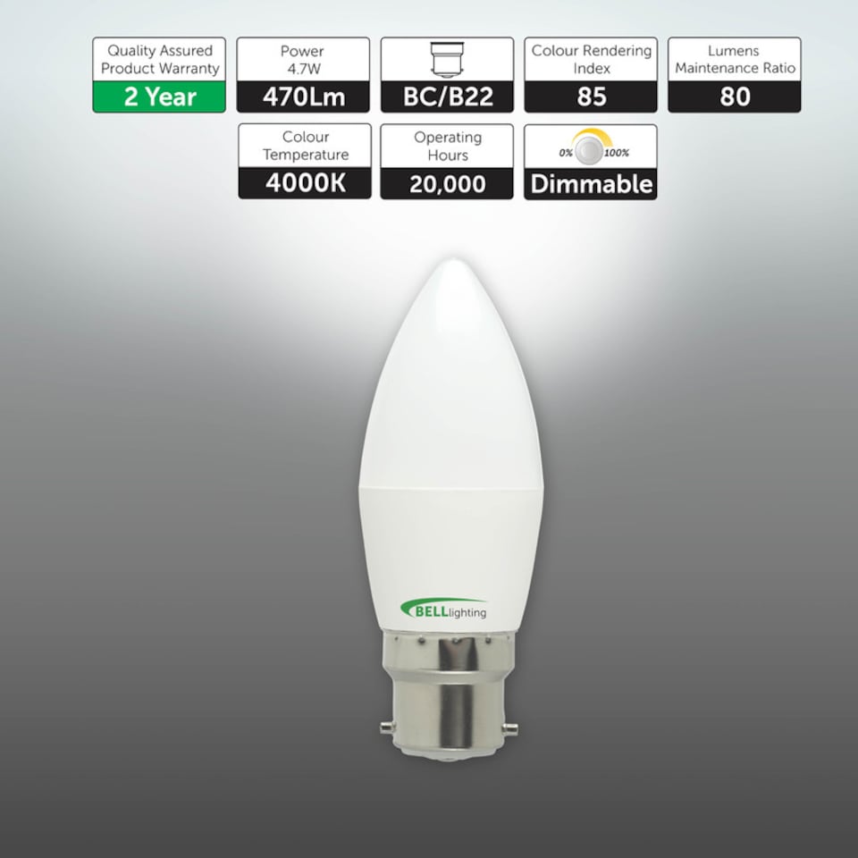 image 1 of BELL Lighting B22 Bayonet Dimmable LED Candle Energy Saving Light Bulb | White | Cool White - 4000k | 6