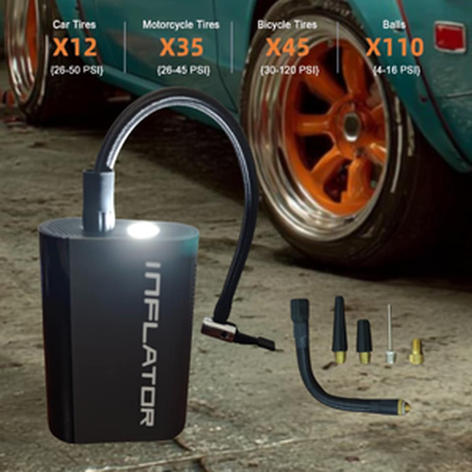 image 1 of Cordless Tire Inflator, 150PSI Portable Air Compressor with Digital Pressure Gauge, 5 Preset Modes, Rechargeable Battery, Power Bank & LED Light, for Car Tires, Bikes, Balls, Air Mattress by Ranoke