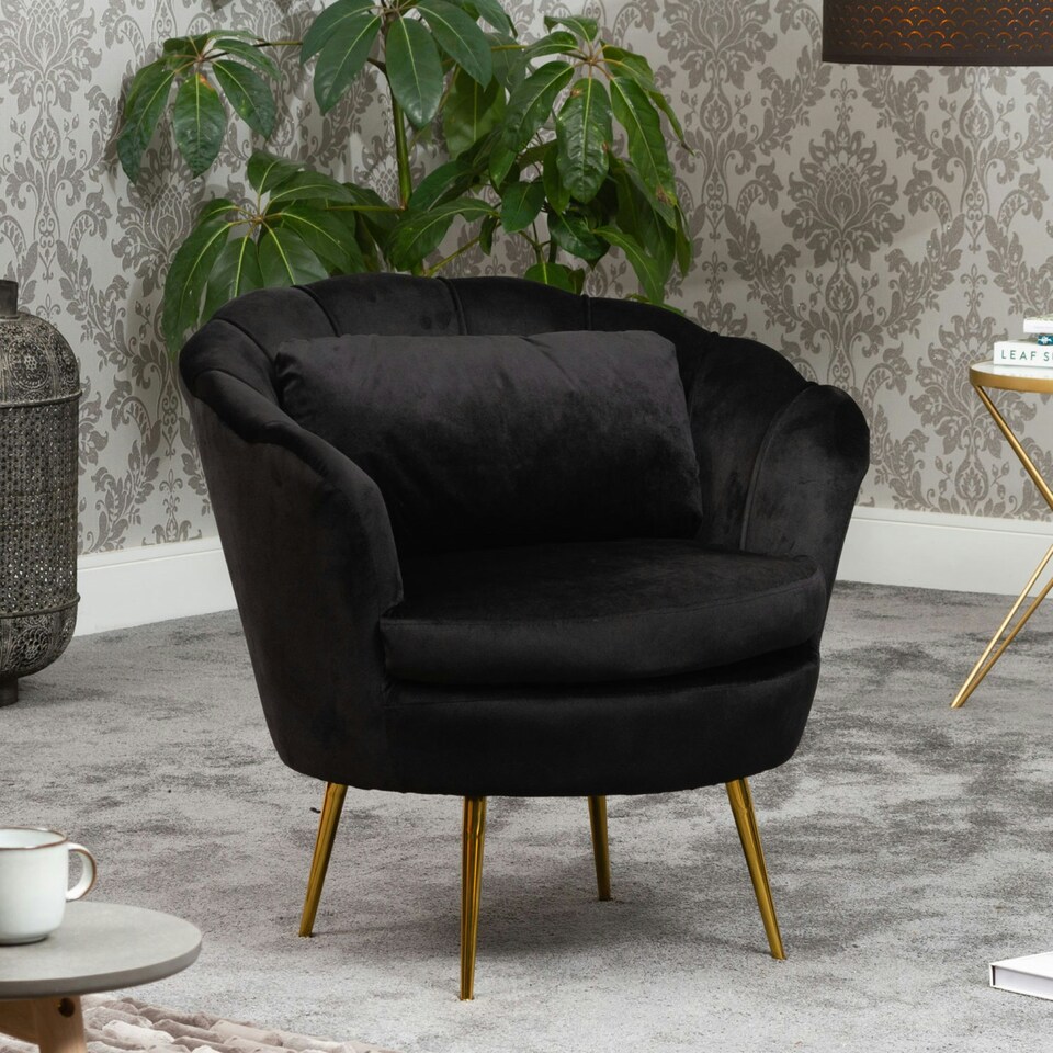 image 1 of Benicia Velvet Fabric Petal Chair - Black