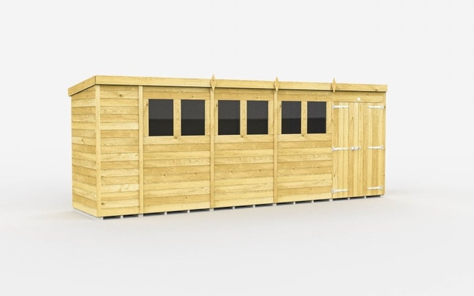 image 1 of 19 x 4 Feet Pent Shed - Double Door With Windows - Wood - L118 x W560 x H201 cm | Brown