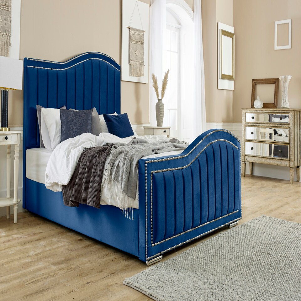 Kendrick Plush Double Bed Frame - Blue