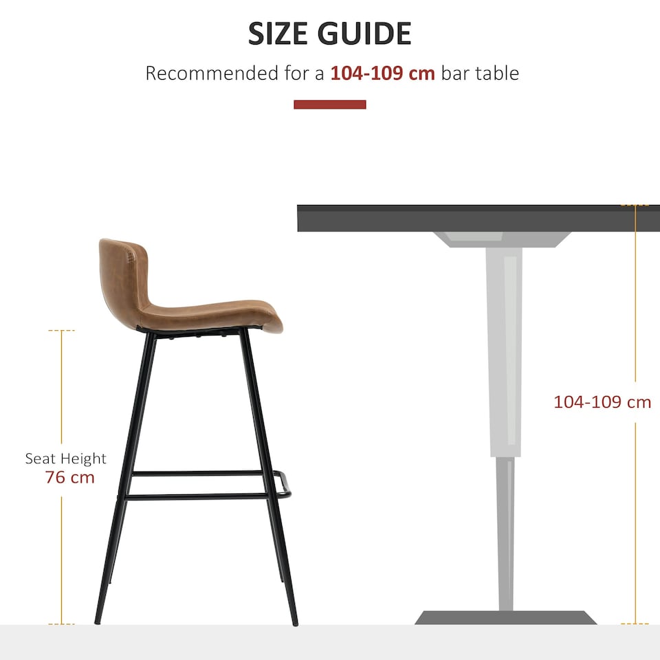 image 1 of HOMCOM Bar Stools Set of 2, PU Leather Bar Chairs with Back and Steel Legs