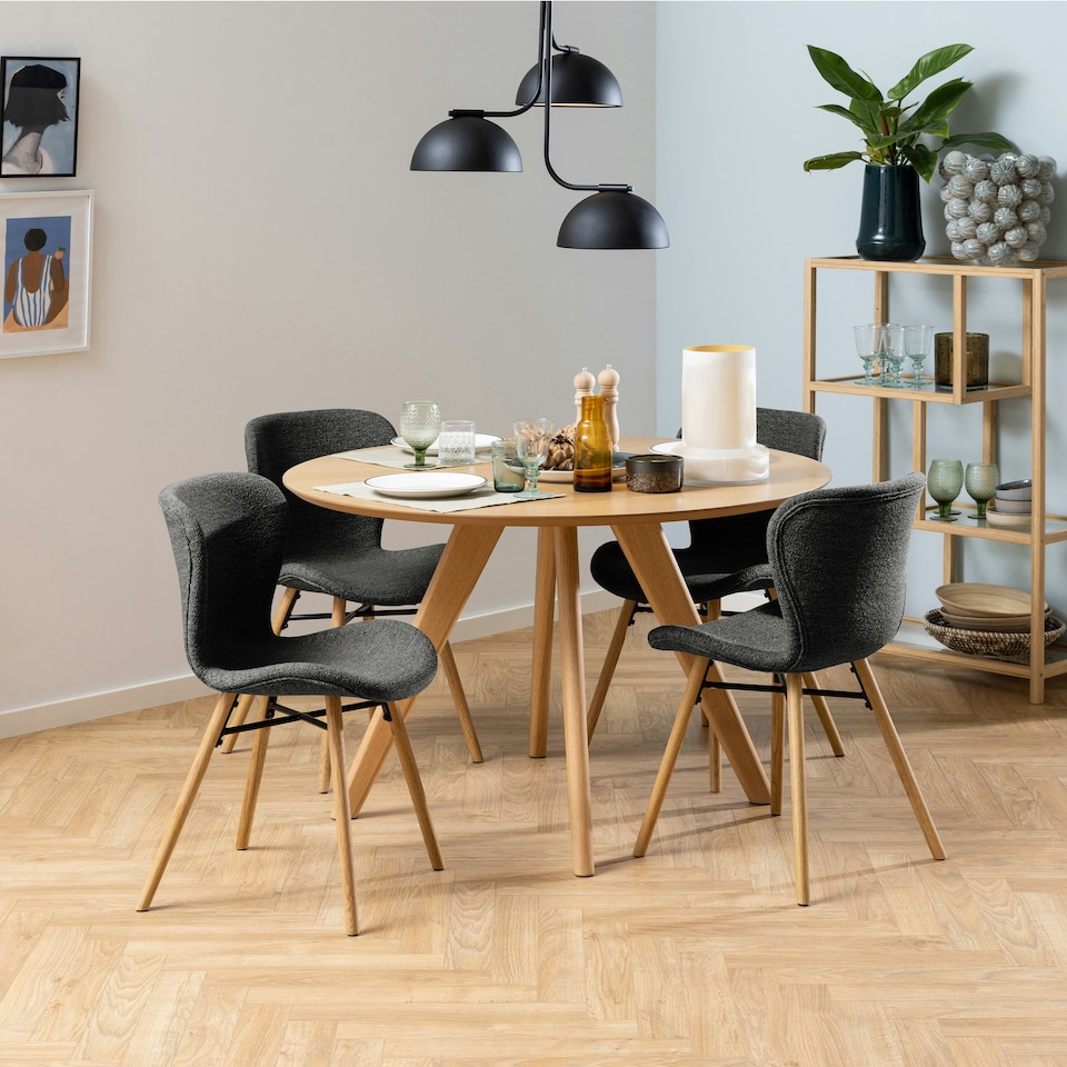 image 1 of Batilda Dining Chairs with Grey Fabric and Oak Set of 2
